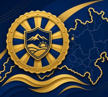 Abstract gold award shield with stylized Northern Mindanao map and star, no people